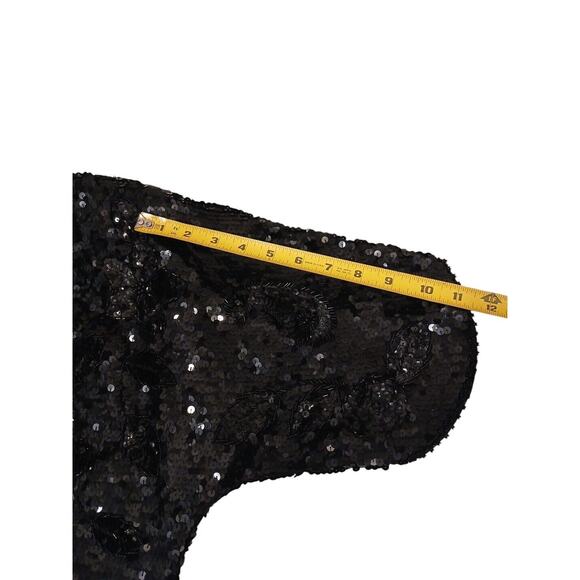 Exotic Formal Beaded Sequin Top L Black Short Sleeve NY Party Christmas Holiday - Picture 17 of 17